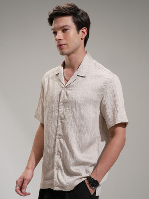 HIGHLANDER Men Striped Casual Beige Shirt