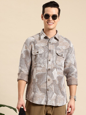 Mast & Harbour Men Self Design Casual White, Grey Shirt