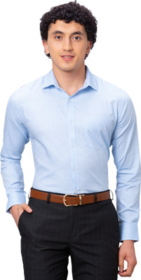 PARK AVENUE Men Striped Formal Blue Shirt
