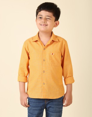 Fabindia Boys Checkered Casual Yellow Shirt