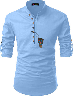 Zimli Men Solid Straight Kurta(Light Blue)