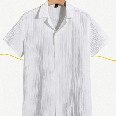 A DEEMOON TREND Men Self Design Casual White Shirt