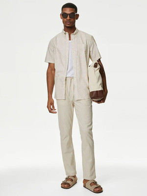 MARKS & SPENCER Men Printed Casual Beige Shirt