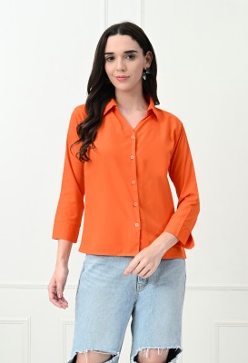 FUNDAY FASHION Women Solid Casual Orange Shirt