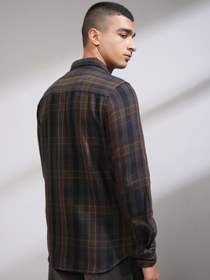 HIGHLANDER Men Checkered Casual Brown Shirt