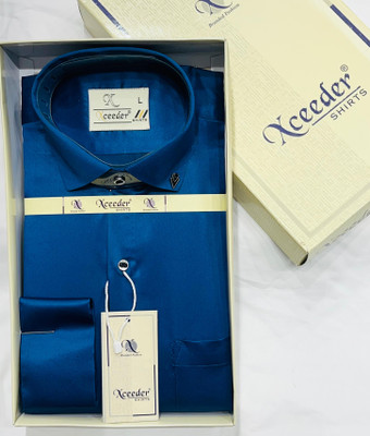 xceeder Men Self Design Party Dark Blue Shirt