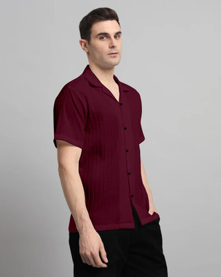 HEMAS LIFESTYLE Men Self Design Casual Maroon Shirt