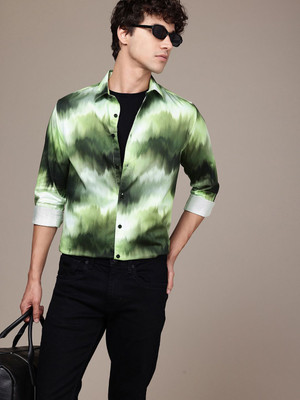 French Connection Men Dyed/Ombre Casual Green, Black Shirt