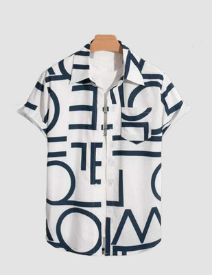 SHIVFORYOU Men Printed Casual White Shirt