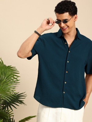 MAA UMA Men Solid Casual Dark Blue Shirt