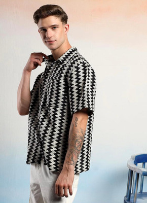 Alpeshshirt Men Striped Casual Black, White Shirt