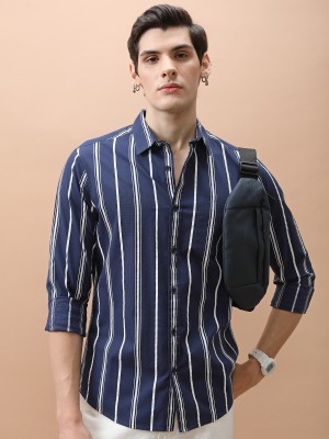 KETCH Men Striped Casual Dark Blue Shirt