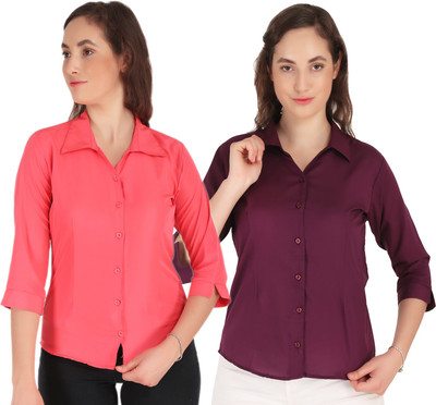 HEAVENS CREATIONS Women Solid Formal Light Blue, Light Green Shirt(Pack of 2)