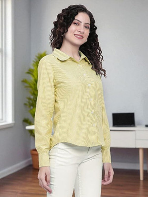 SKD TRENDZ Women Striped Casual Yellow Shirt