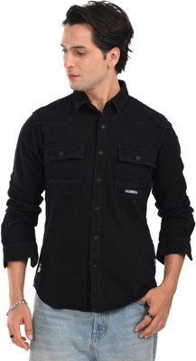 Estilocus Men Solid Casual Black Shirt