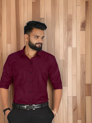 HENDRIX FASHION Men Solid Casual Maroon Shirt