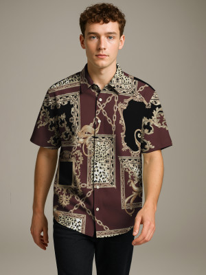 Bullmer Men Printed Casual Brown Shirt