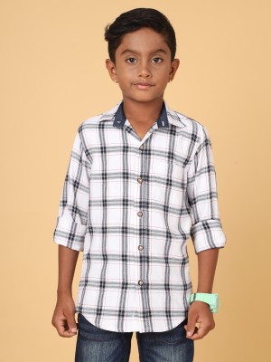 CAZZBA Boys Checkered Casual White Shirt(Pack of 2)