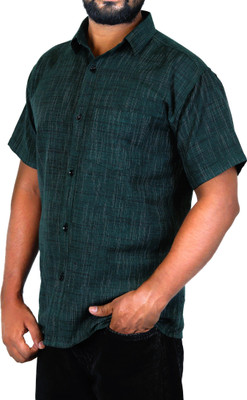 AUZAAI COLLECTION Men Self Design Casual Dark Green Shirt