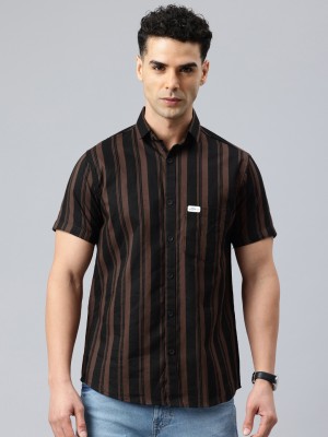 Majestic Man Men Striped Casual Brown Shirt