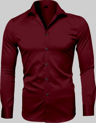 LYZOO FASHION Men Solid Casual Maroon Shirt