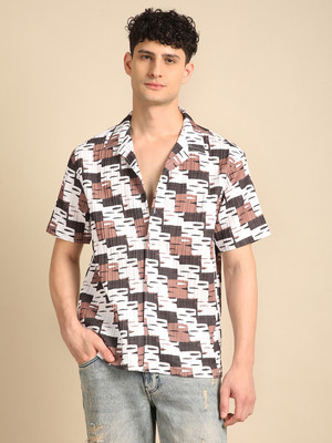 Voroxy Men Printed Casual Brown Shirt
