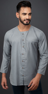 FURBO Men Solid Casual Grey Shirt