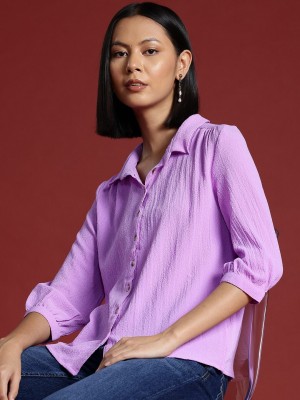 all about you Women Solid Casual Purple Shirt