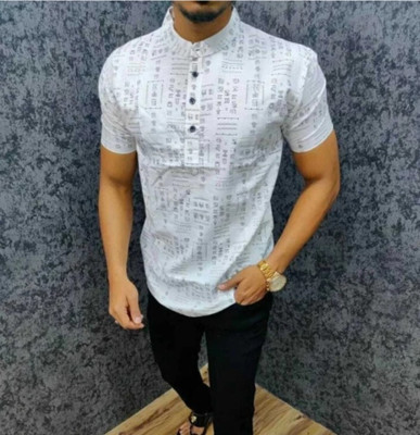 Aarnaosns Men Checkered Casual White Shirt