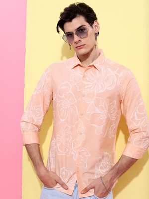 HIGHLANDER Men Printed Casual Pink Shirt