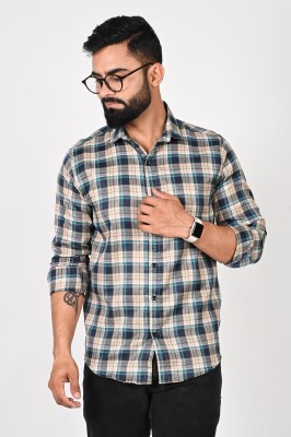 Tanip Men Checkered Casual Beige Shirt