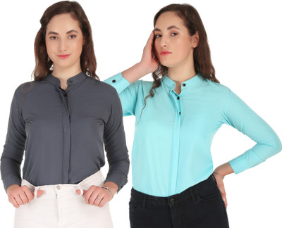 SHANAYA MODA Women Solid Casual Blue, Grey Shirt(Pack of 2)