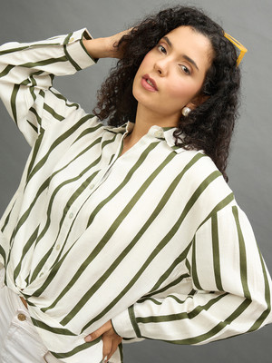 Club York Women Striped Casual White Shirt