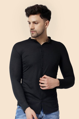 GEUM Men Solid Casual Black Shirt