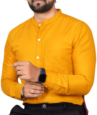 Tyzlo Men Solid Casual Yellow Shirt