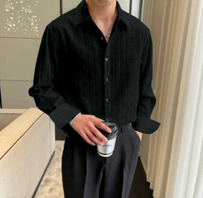 Vastram Enterprise Men Self Design Formal Black Shirt