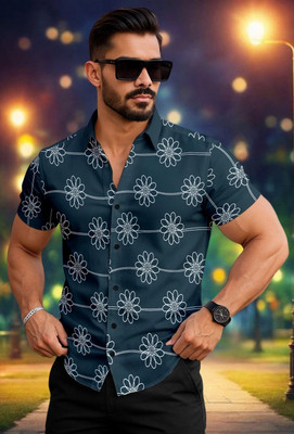 Varni Creation Men Printed Casual Dark Blue Shirt