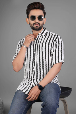 Adore Men Striped Casual Black Shirt