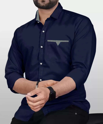 DIMMY Men Solid Casual Dark Blue Shirt