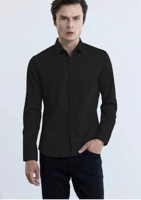 VC Fashion Men Self Design Casual Black Shirt