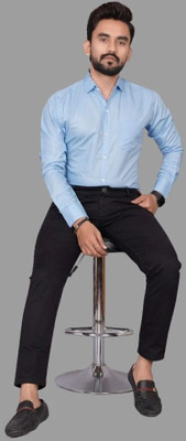 GLOBAL NOMAD Men Solid Casual Light Blue Shirt