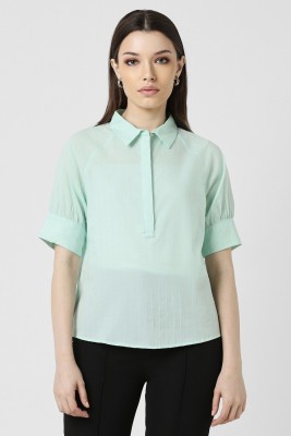 VAN HEUSEN Women Solid Casual Light Green Shirt
