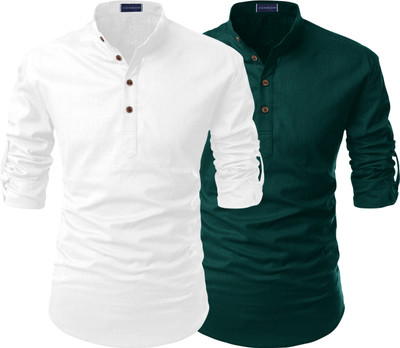 SHOPYCLICK Men Solid Straight Kurta(White, Dark Green)