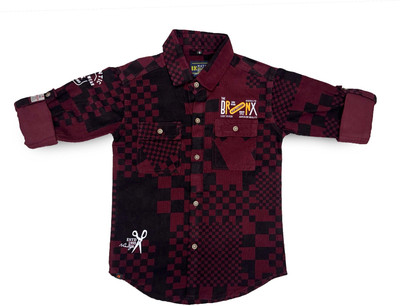 Havok Kids Boys Checkered Wedding Maroon, Black Shirt