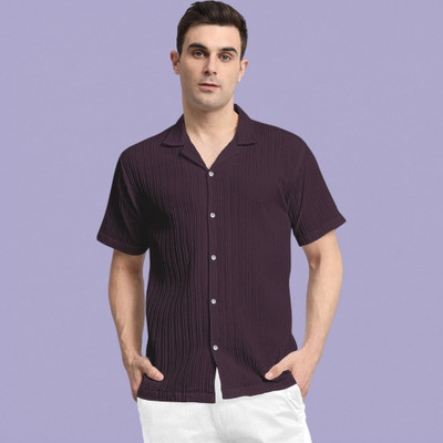 A Sti Men Self Design Casual Purple Shirt