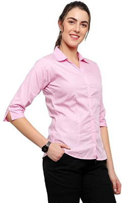 HouseOfComman Women Solid Formal Pink Shirt
