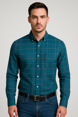 Idolon Clothing Men Checkered Casual Blue Shirt