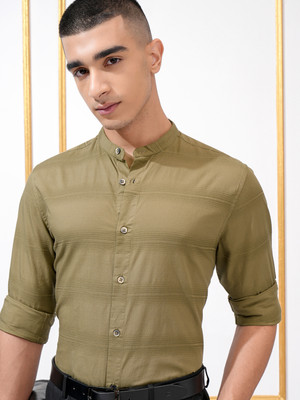 HIGHLANDER Men Striped Casual Khaki Shirt