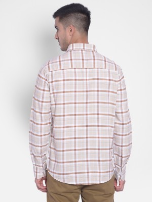 CRIMSOUNE CLUB Men Checkered Casual Beige Shirt