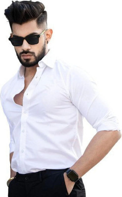 JessNX Men Solid Casual White Shirt